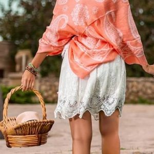 Light Salmon Pink with white patterns Kelagayi Azerbaijani Pure Silk Scarf