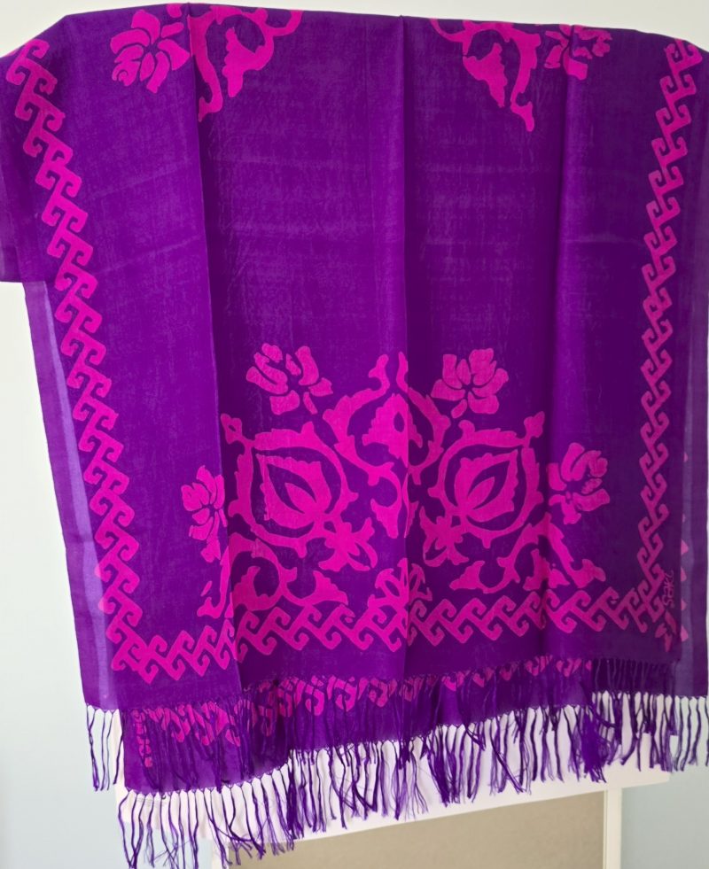 Dark purple Kelagayi scarf with Dark Fuchsia patterns 190cmx65cm - Image 2