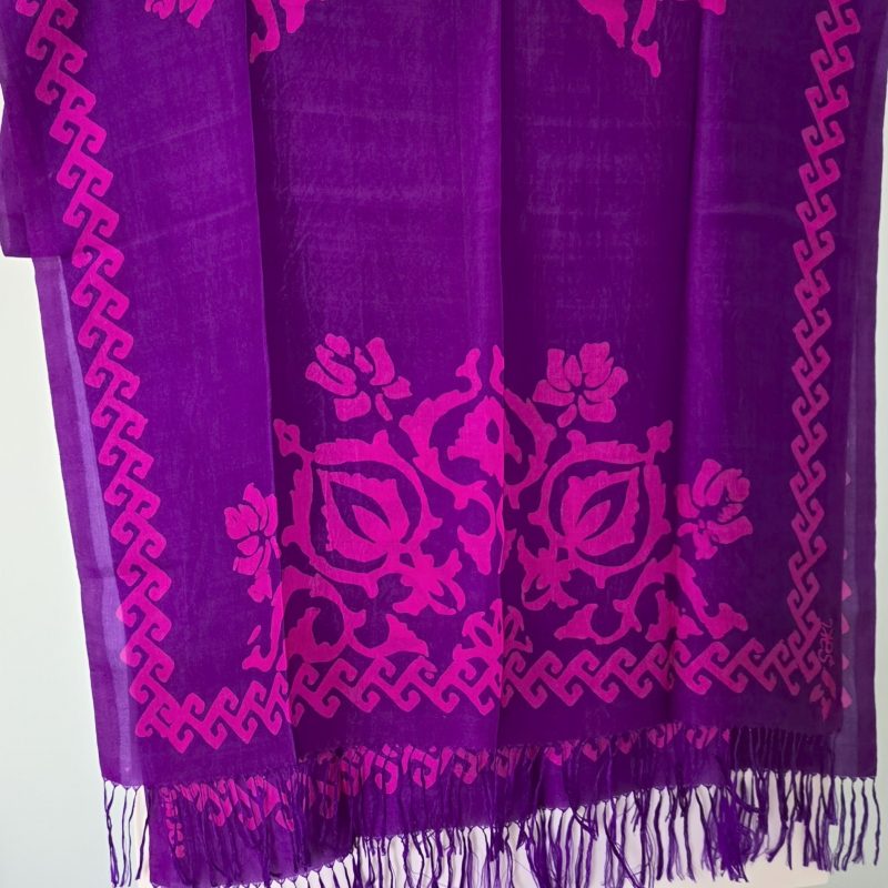 Dark purple Kelagayi scarf with Dark Fuchsia patterns 190cmx65cm