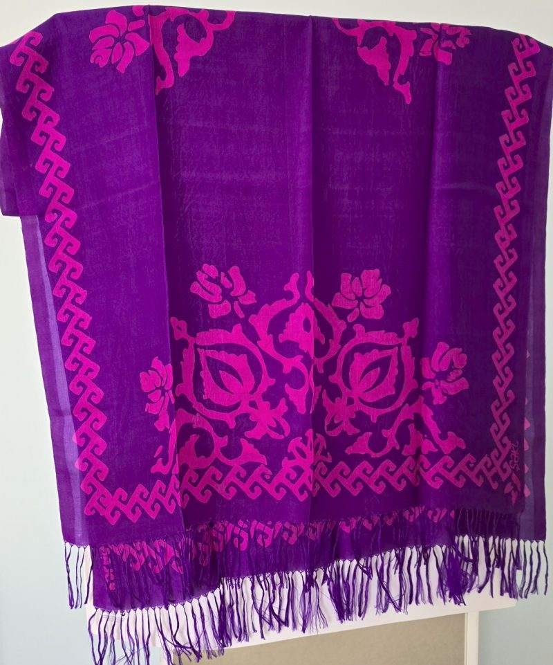 Dark purple Kelagayi scarf with Dark Fuchsia patterns 190cmx65cm