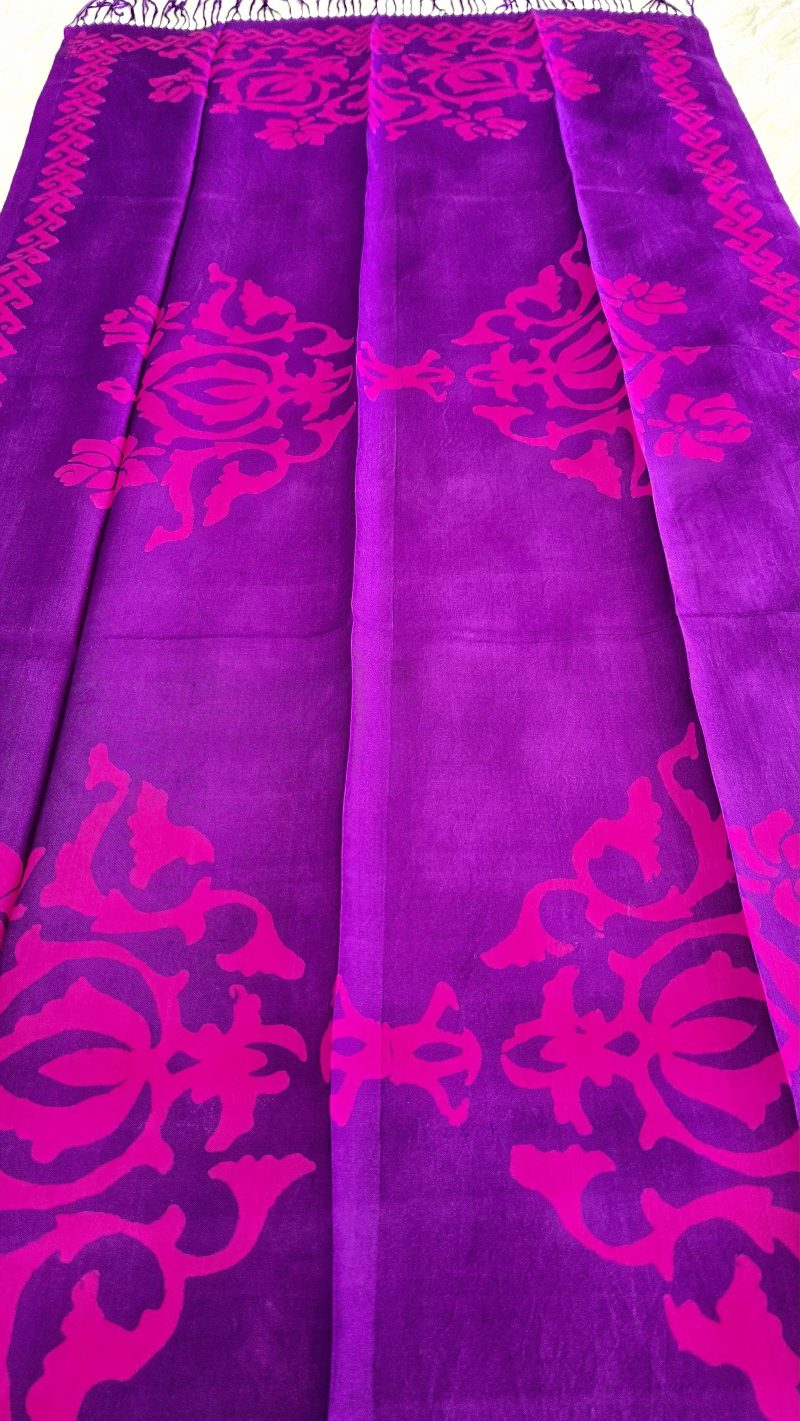 Dark purple Kelagayi scarf with Dark Fuchsia patterns 190cmx65cm - Image 4