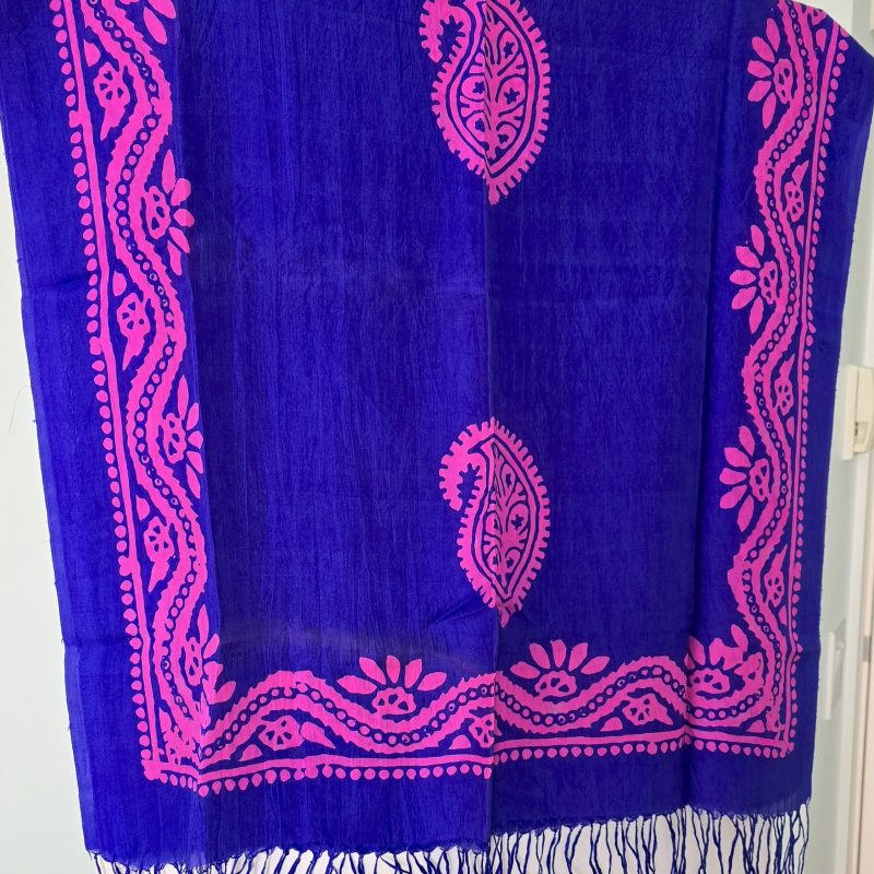 Dark Blue Kelagayi scarf with Fuchsia patterns 190cmx65cm