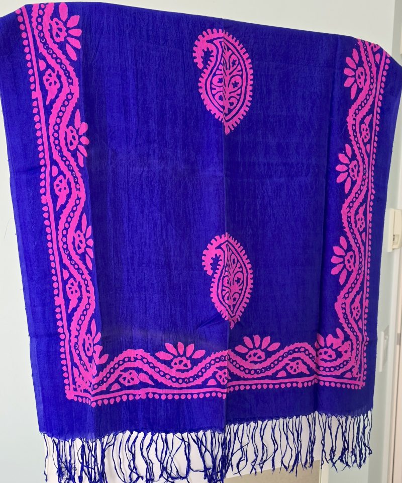 Dark Blue Kelagayi scarf with Fuchsia patterns 190cmx65cm