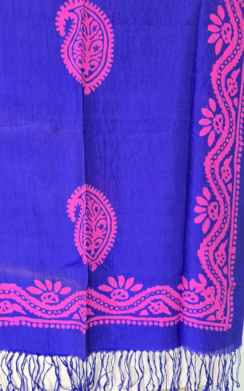 Dark Blue Kelagayi scarf with Fuchsia patterns 190cmx65cm - Image 2