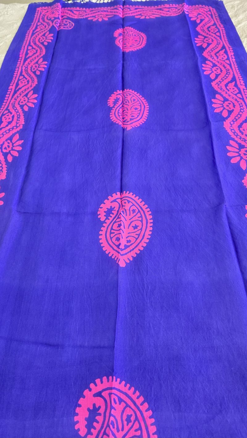 Dark Blue Kelagayi scarf with Fuchsia patterns 190cmx65cm - Image 3
