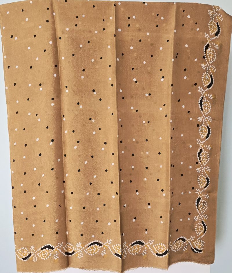 Golden Beige Kelagayi scarf with White and Brown patterns 120cm x 120cm - Image 2