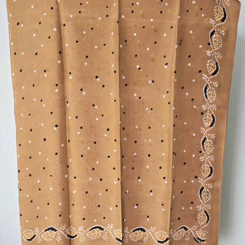 Golden Beige Kelagayi scarf with White and Brown patterns 120cm x 120cm