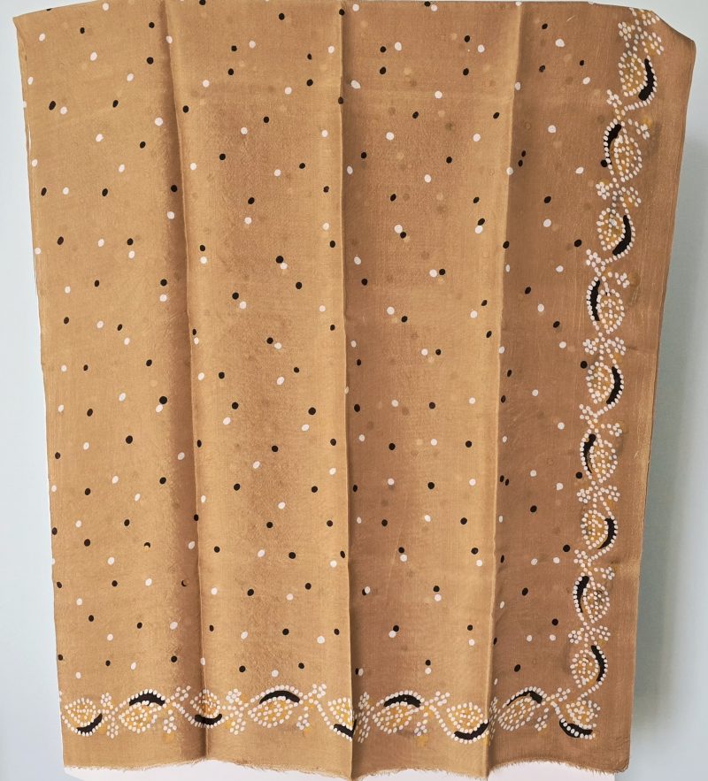 Golden Beige Kelagayi scarf with White and Brown patterns 120cm x 120cm