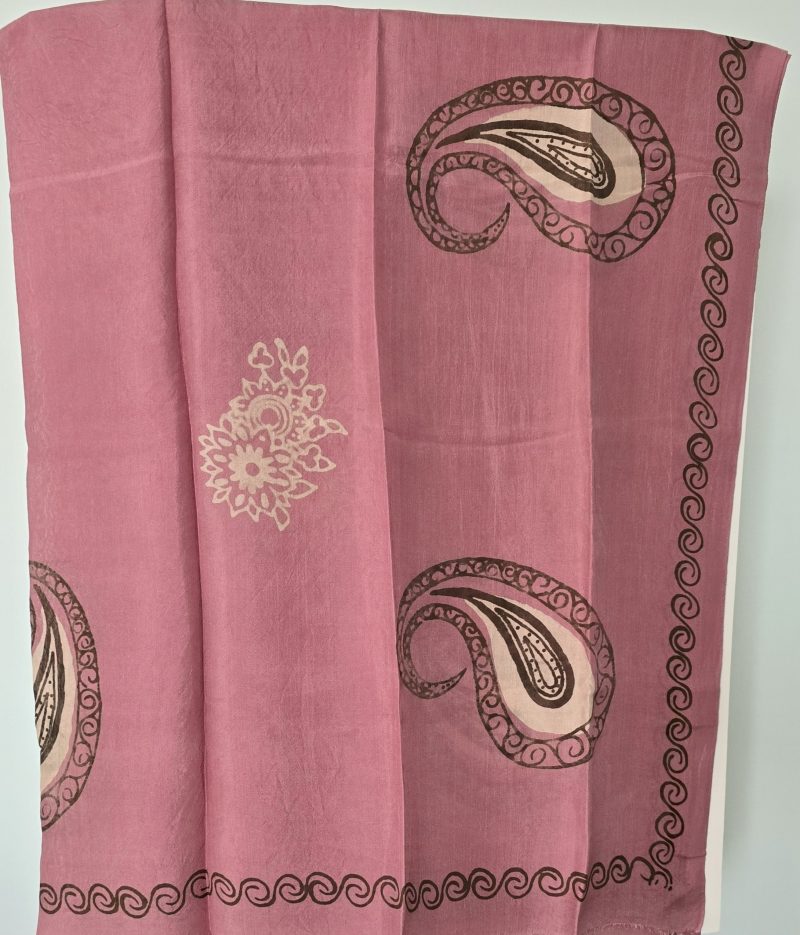 Mauve Pink Kelagayi scarf with Beige and Brown patterns 120cm x 120cm - Image 4