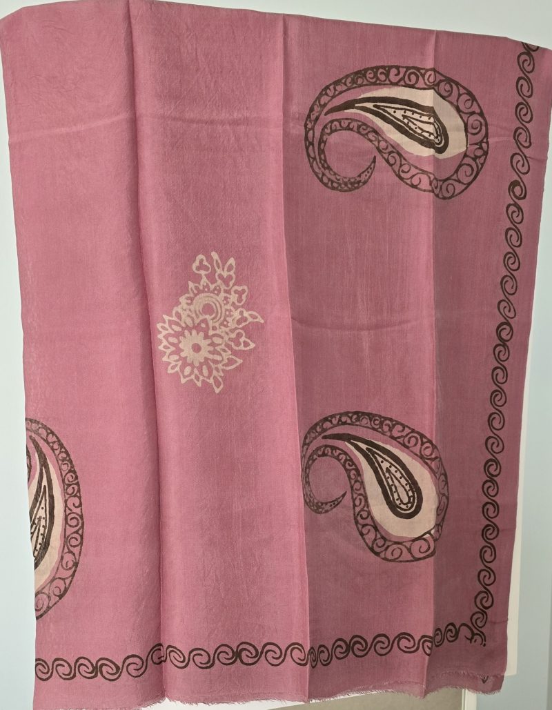 Mauve Pink Kelagayi scarf with Beige and Brown patterns 120cm x 120cm