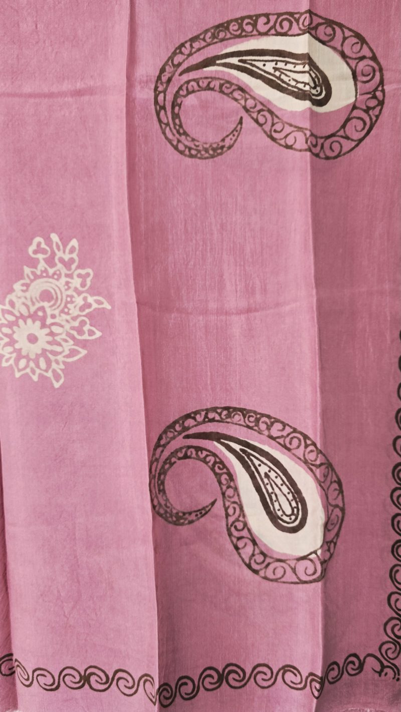 Mauve Pink Kelagayi scarf with Beige and Brown patterns 120cm x 120cm - Image 2