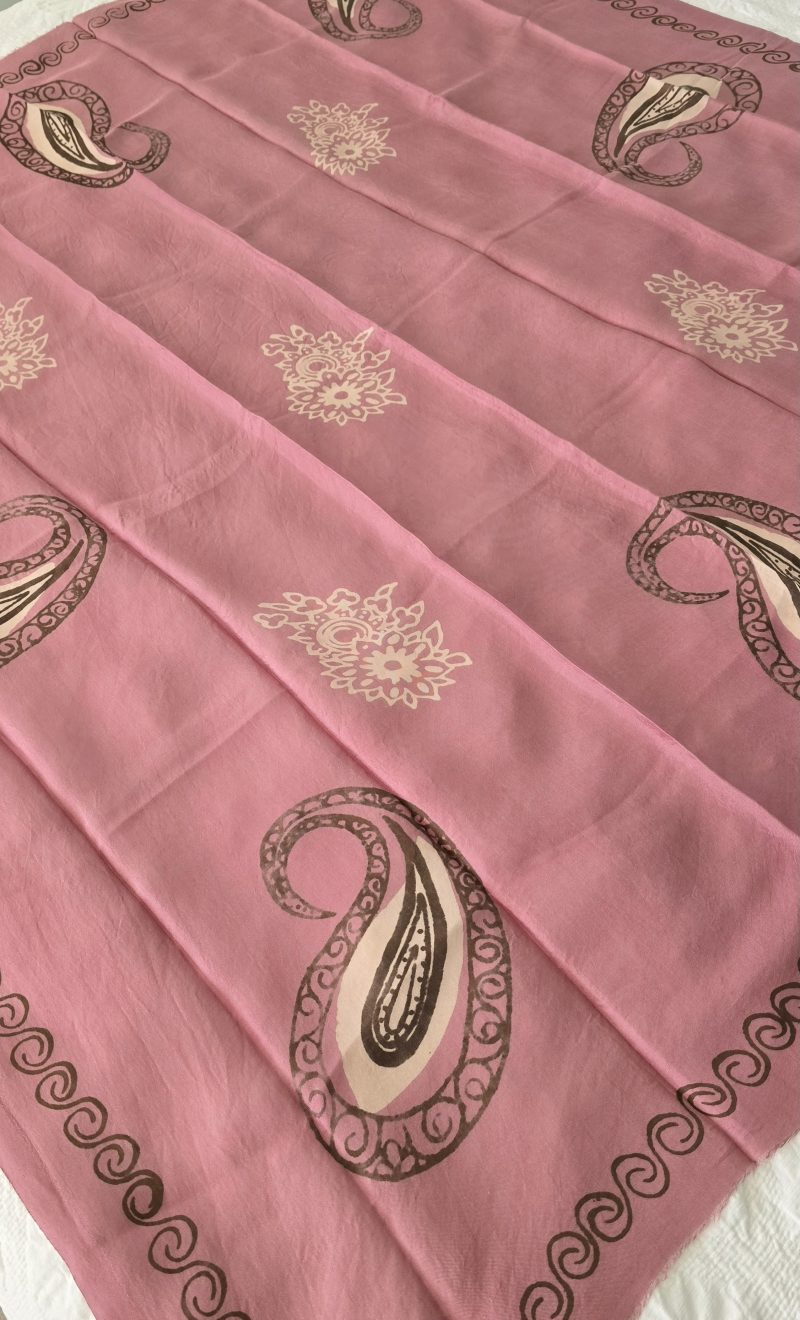Mauve Pink Kelagayi scarf with Beige and Brown patterns 120cm x 120cm - Image 3