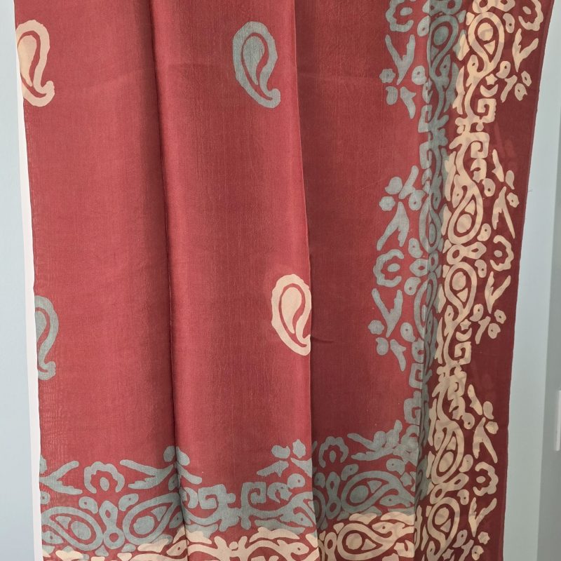 Currant Red Kelagayi scarf with White and Teal patterns 120cm x 120cm