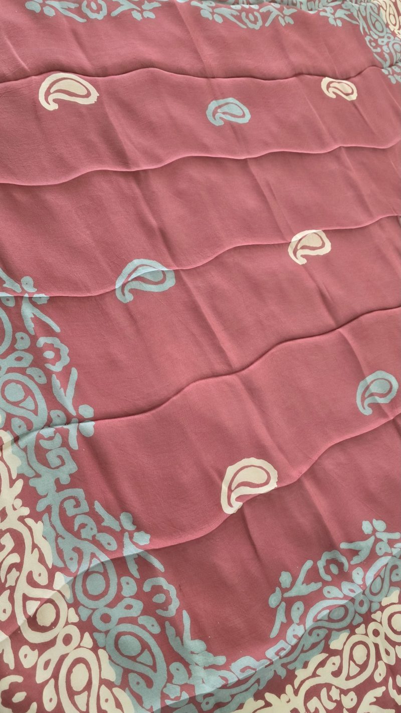 Currant Red Kelagayi scarf with White and Teal patterns 120cm x 120cm - Image 2
