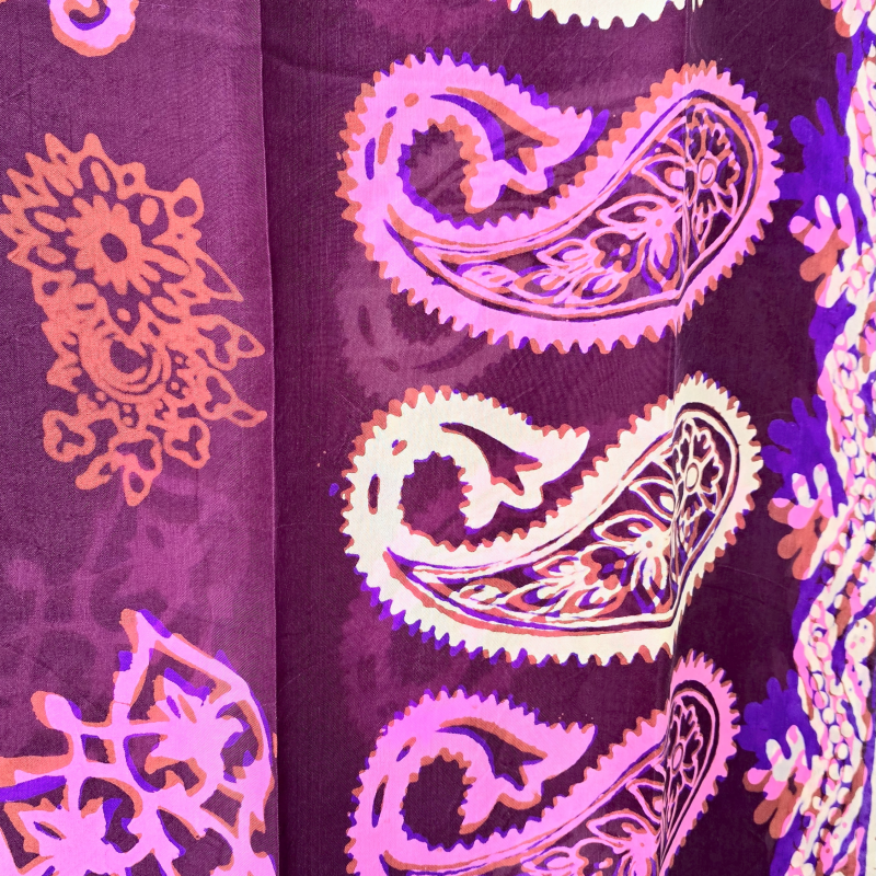 Dark Brown Kelagayi with White, Pink and Purple patterns Silk scarf