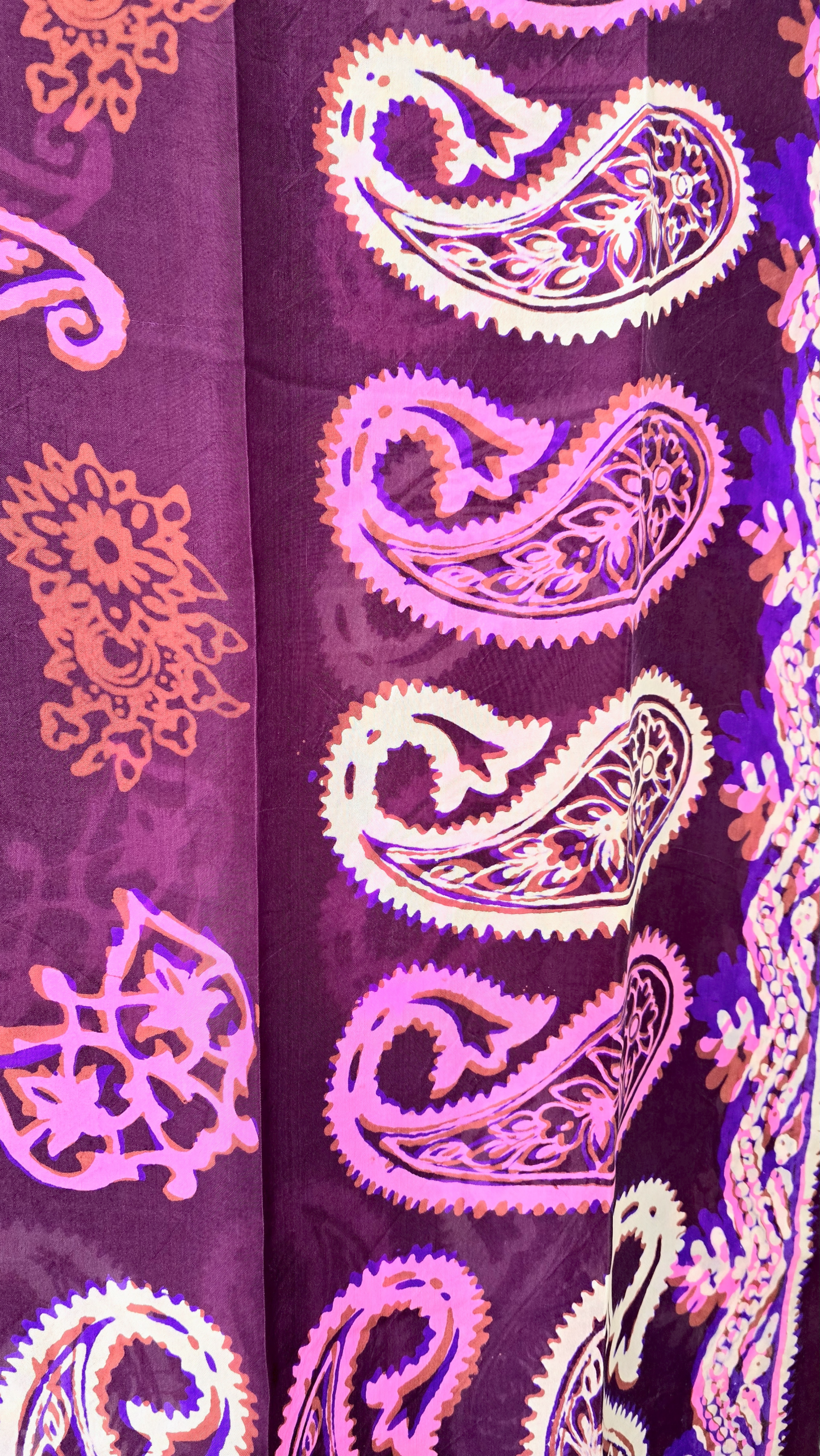 Dark Brown Kelagayi with White, Pink and Purple patterns Silk scarf