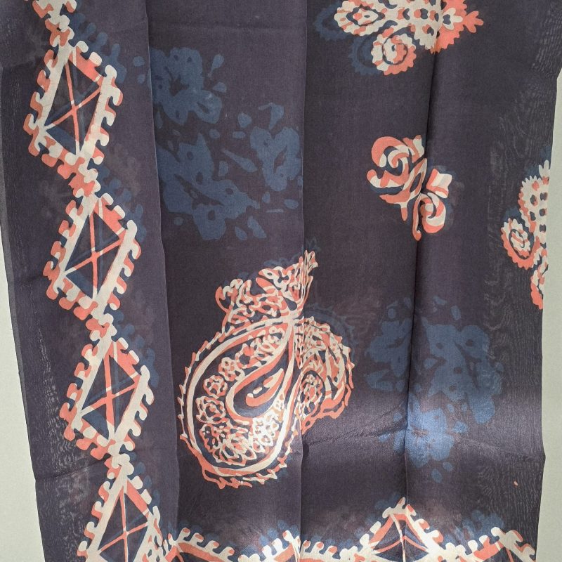 Navy Kelagayi with White, Coral and Sea Blue patterns 120cm x 120cm