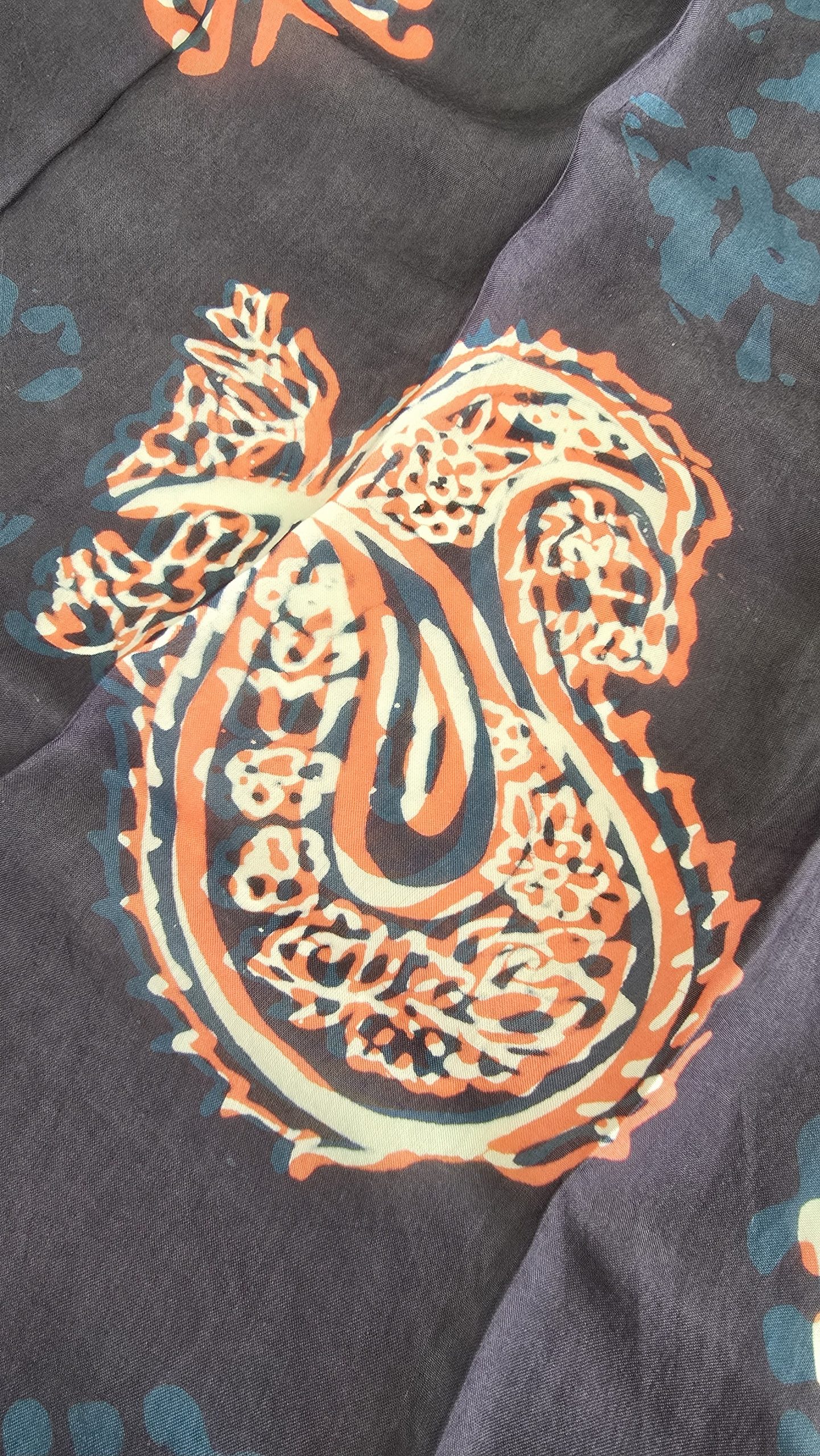 Navy Kelagayi with White, Coral and Sea Blue patterns 120cm x 120cm - Image 2