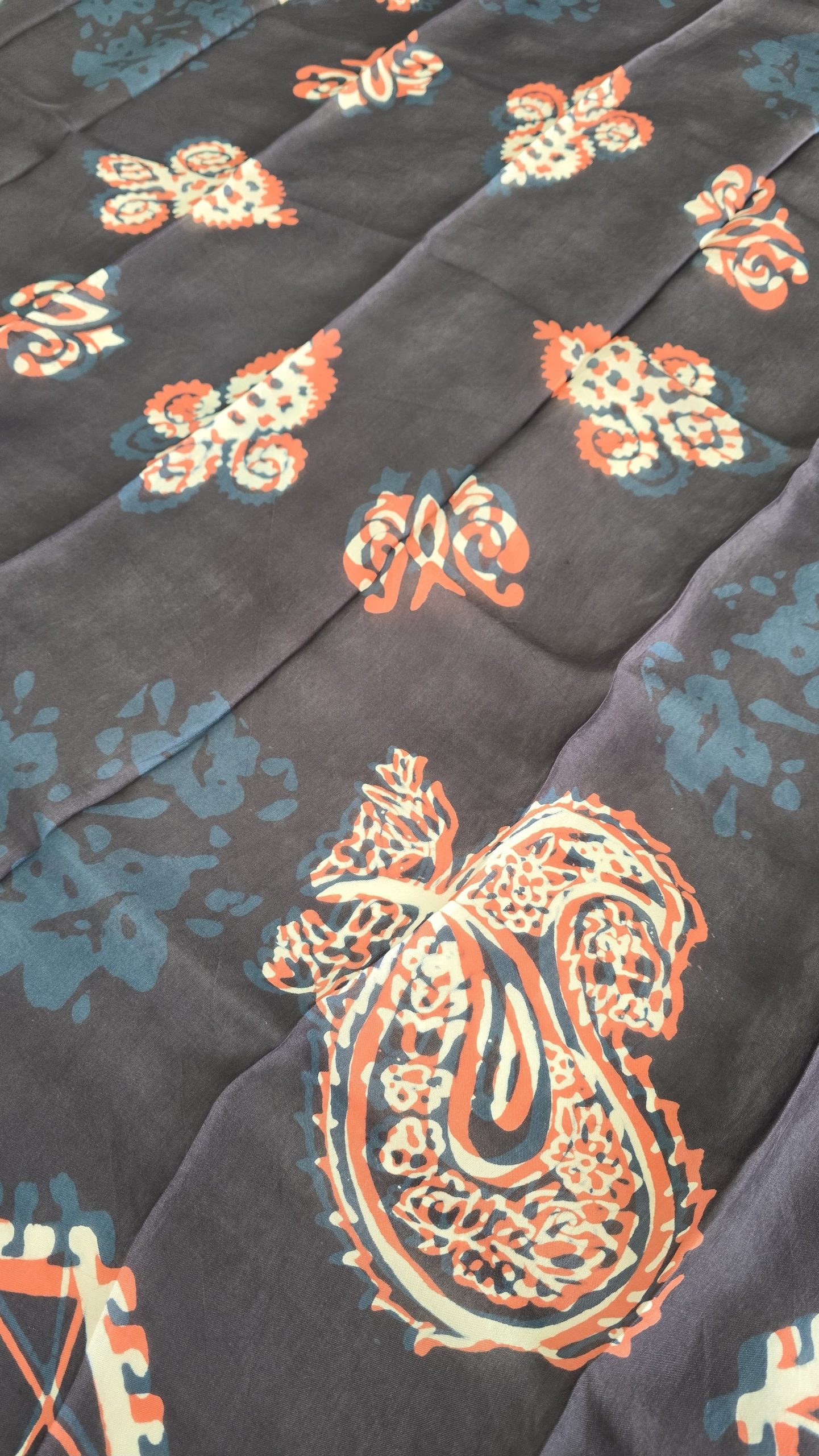 Navy Kelagayi with White, Coral and Sea Blue patterns 120cm x 120cm - Image 3