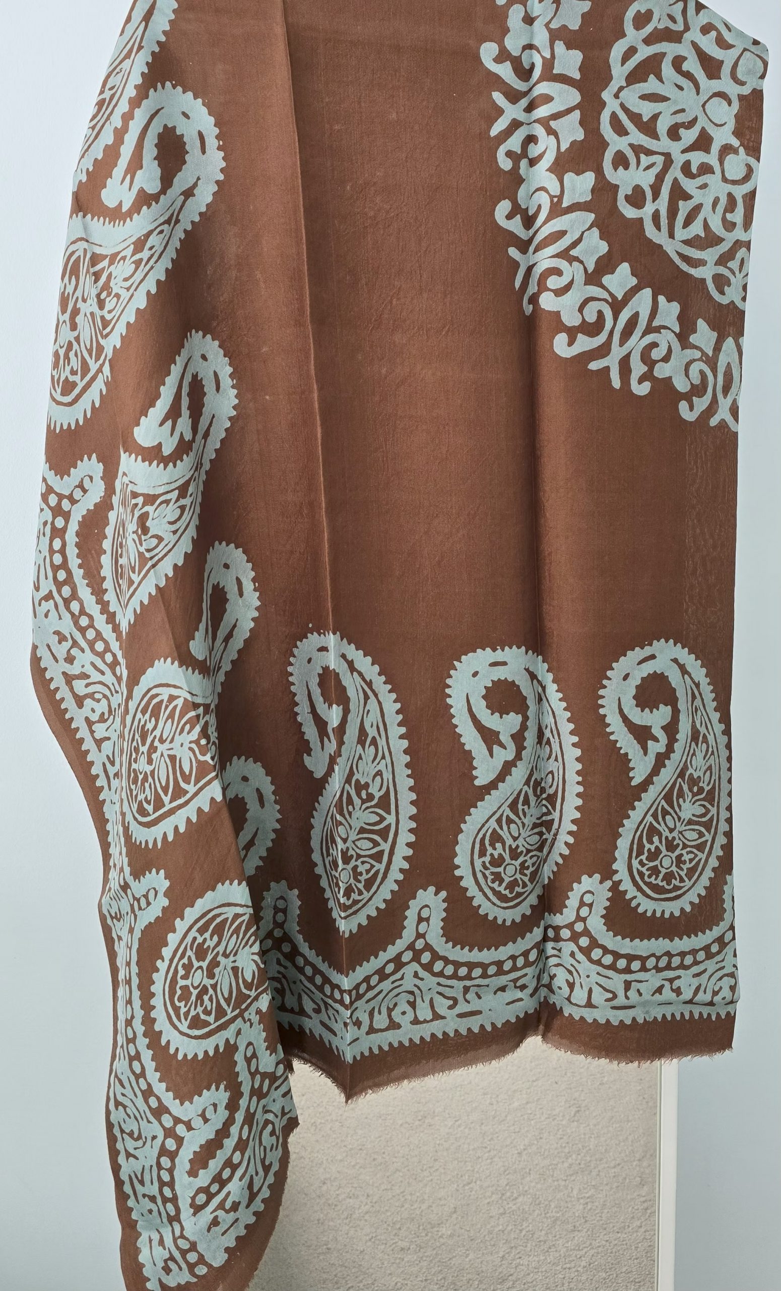 Bronze Brown Kelagayi with Light Teal patterns Silk scarf