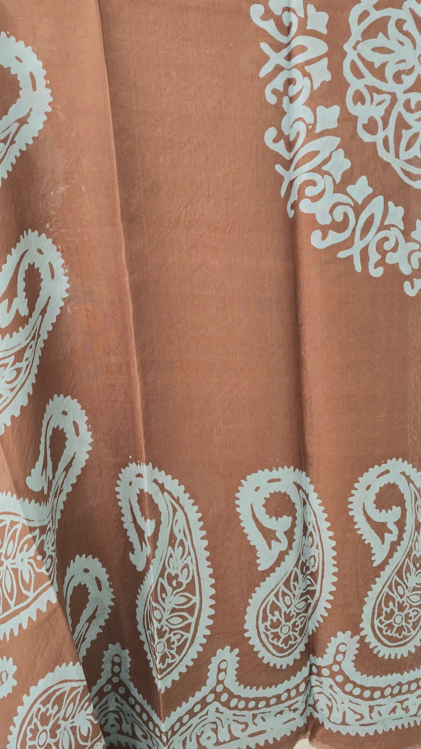Bronze Brown Kelagayi with Light Teal patterns Silk scarf - Image 2