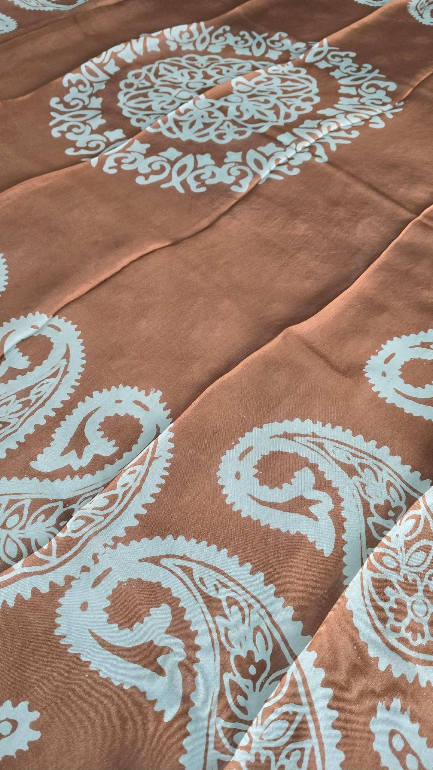 Bronze Brown Kelagayi with Light Teal patterns Silk scarf - Image 3