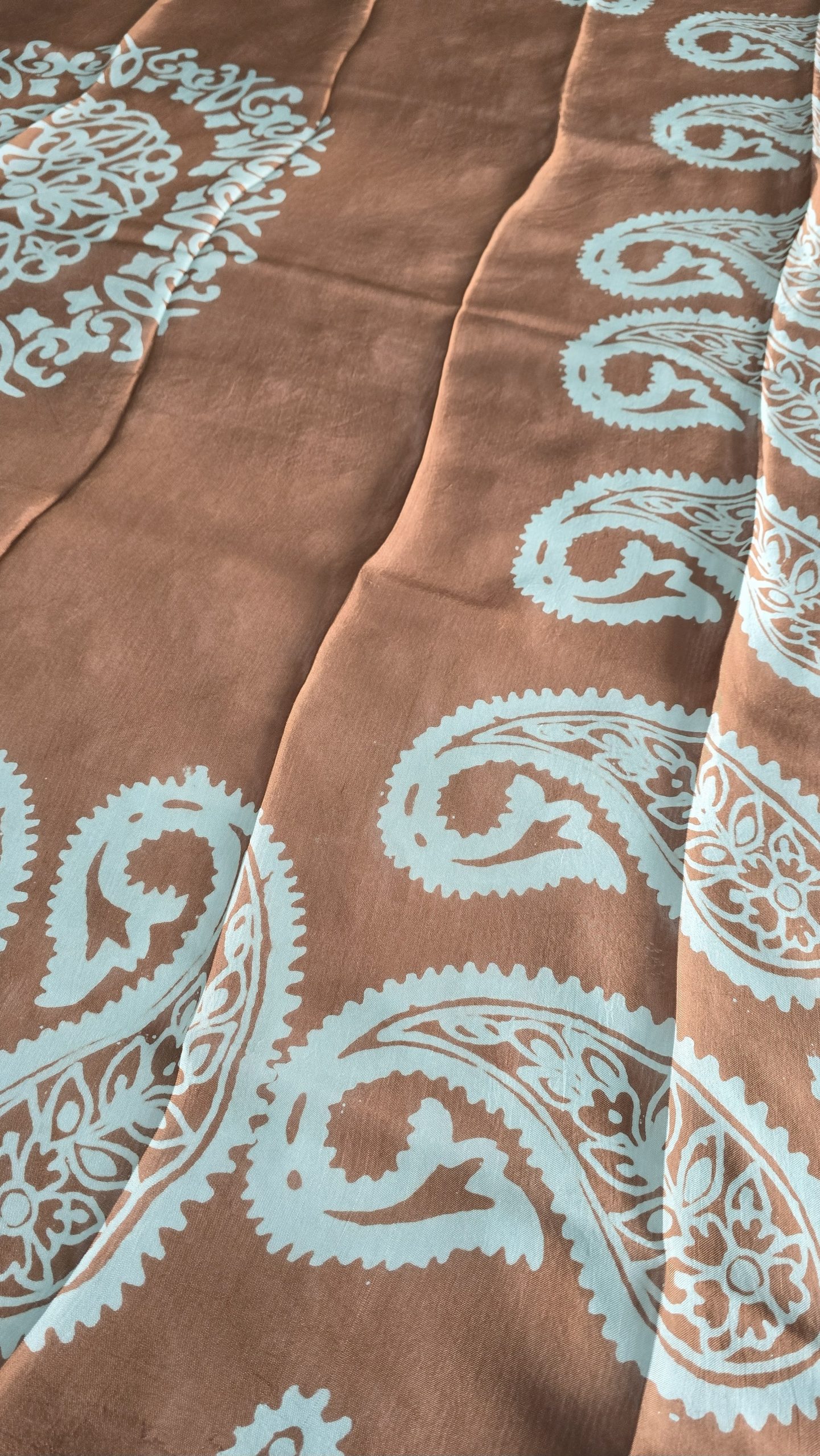Bronze Brown Kelagayi with Light Teal patterns Silk scarf - Image 4