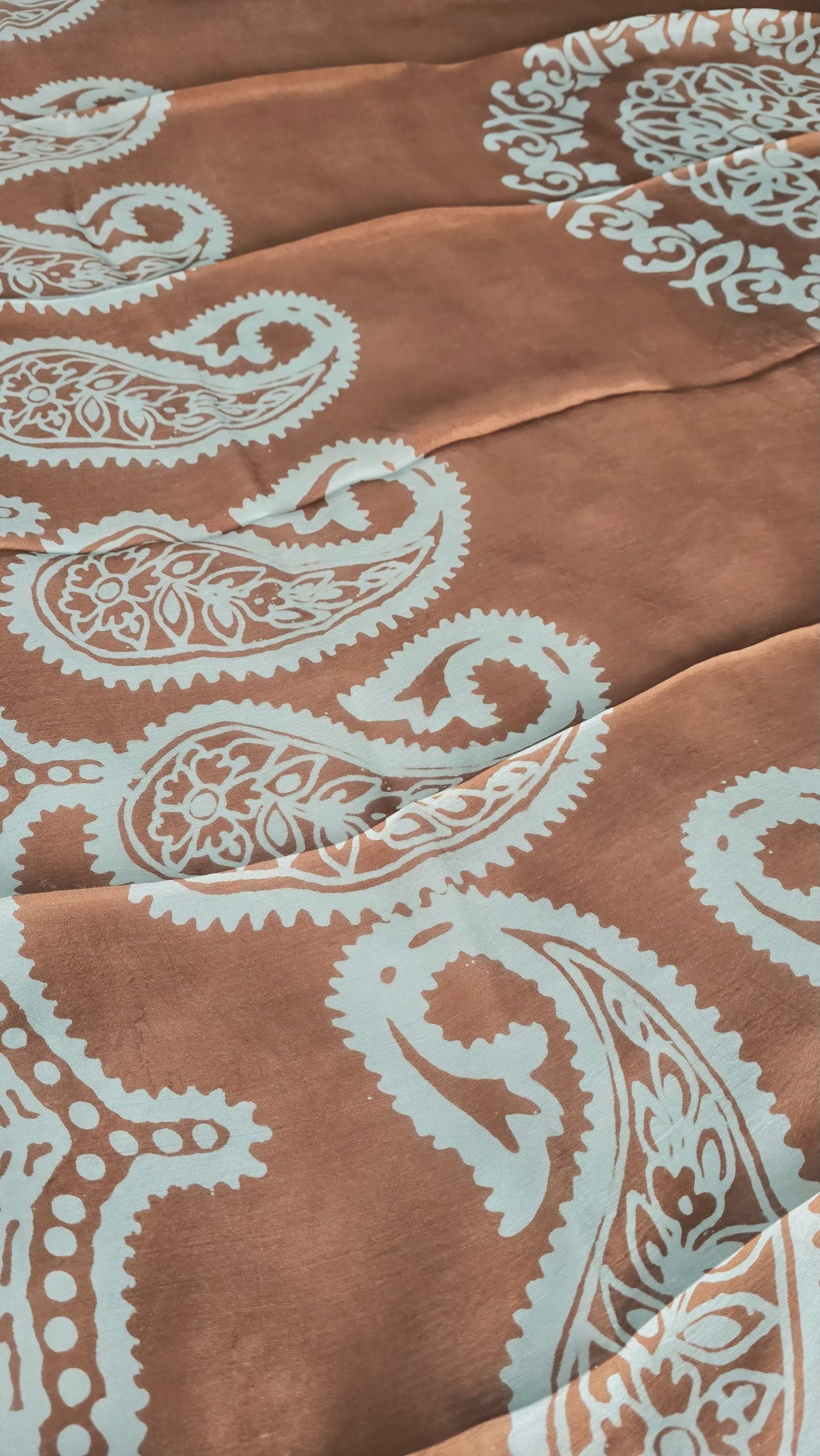 Bronze Brown Kelagayi with Light Teal patterns Silk scarf - Image 5