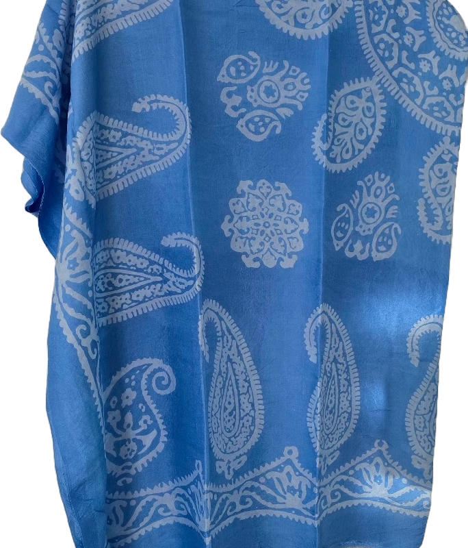 Blue Kelagayi with Light Blue patterns Silk scarf